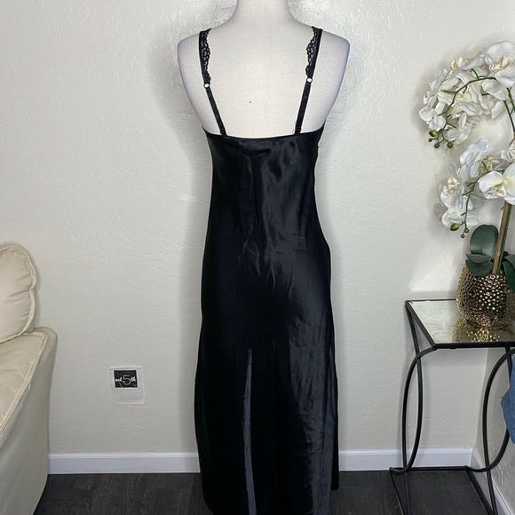 VTG Victoria's Secret Gold Label Satin Long Nightgown Slip Black SLITS Size P - Picture 3 of 6